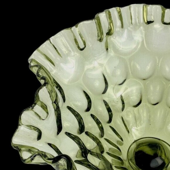Compote Candy Dish Pedestal Green Thumb Print Ruffle 7" Height Vintage - Picture 5 of 8